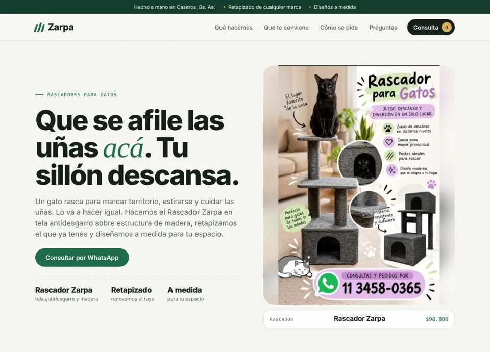Captura de la página de inicio del sitio de Zarpa.